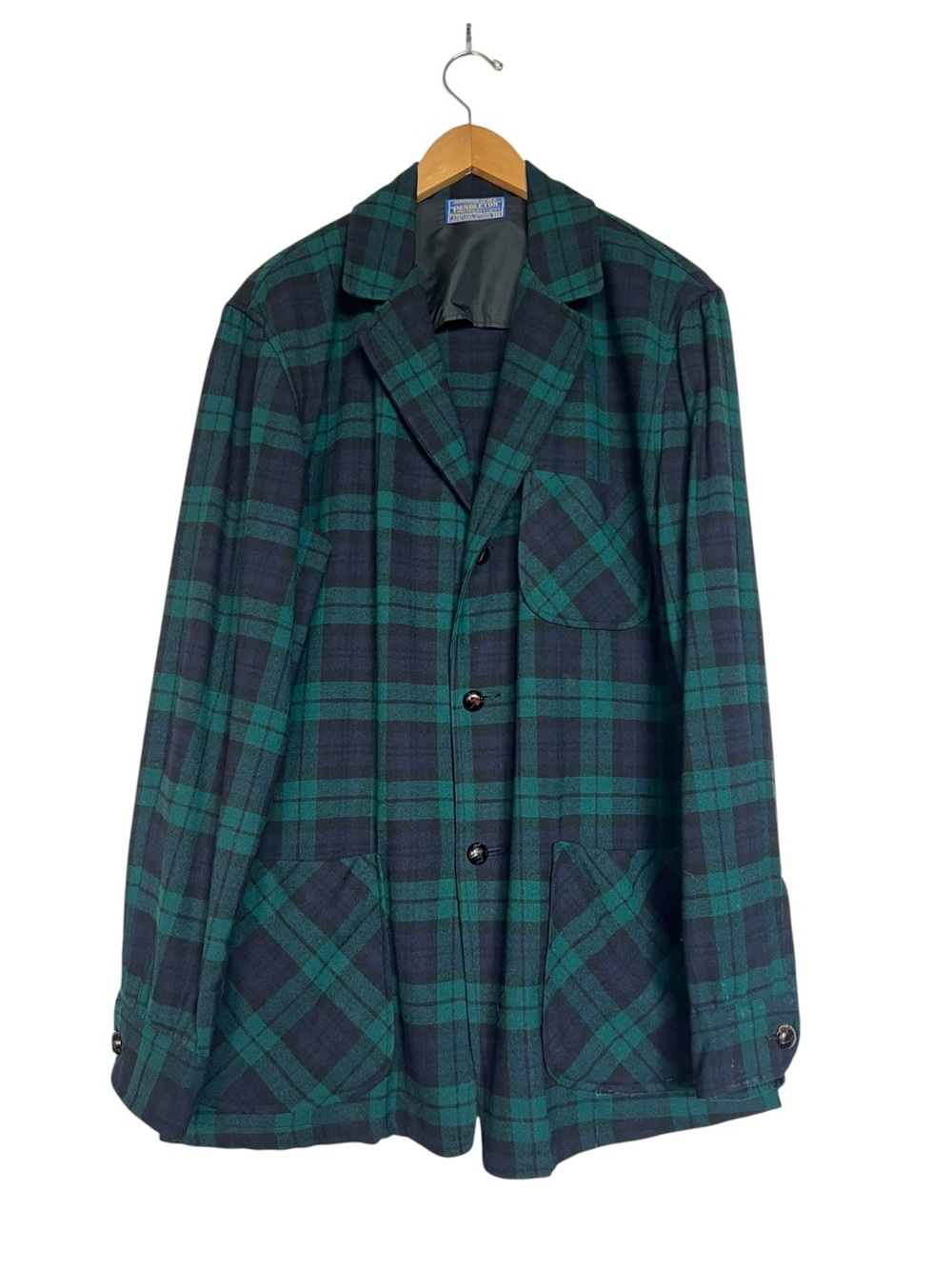 Pendleton Women’s Med Button Oversized 100% Virgin Wool Blue/Green VTG. Blazer